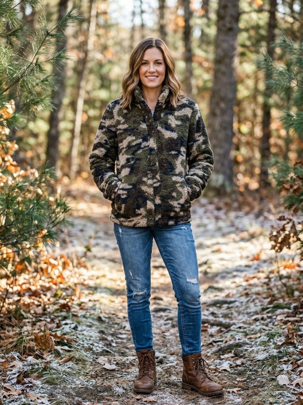 Women's Olive Camo Sherpa Jacket